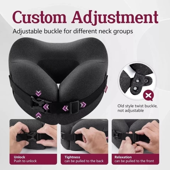 BSAMW Black Memory Foam Travel Neck Pillow with Carry Case - Picture 3 of 5